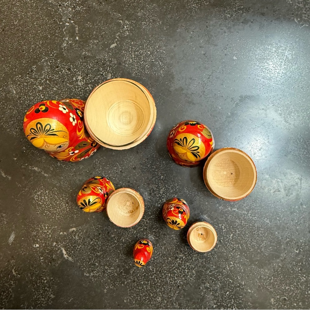 Vibrant Red and Yellow Floral Matryoshka Doll - Picture 4 of 9